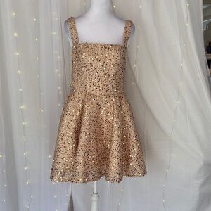 Woman's Rose Gold Sequin Square Neck Party Dress
